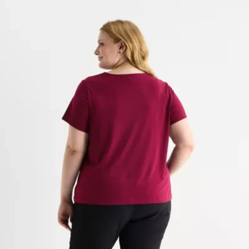 Liz Claiborne Womens Plus Keyhole Neck Short Sleeve Blouse