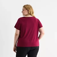 Liz Claiborne Womens Plus Keyhole Neck Short Sleeve Blouse