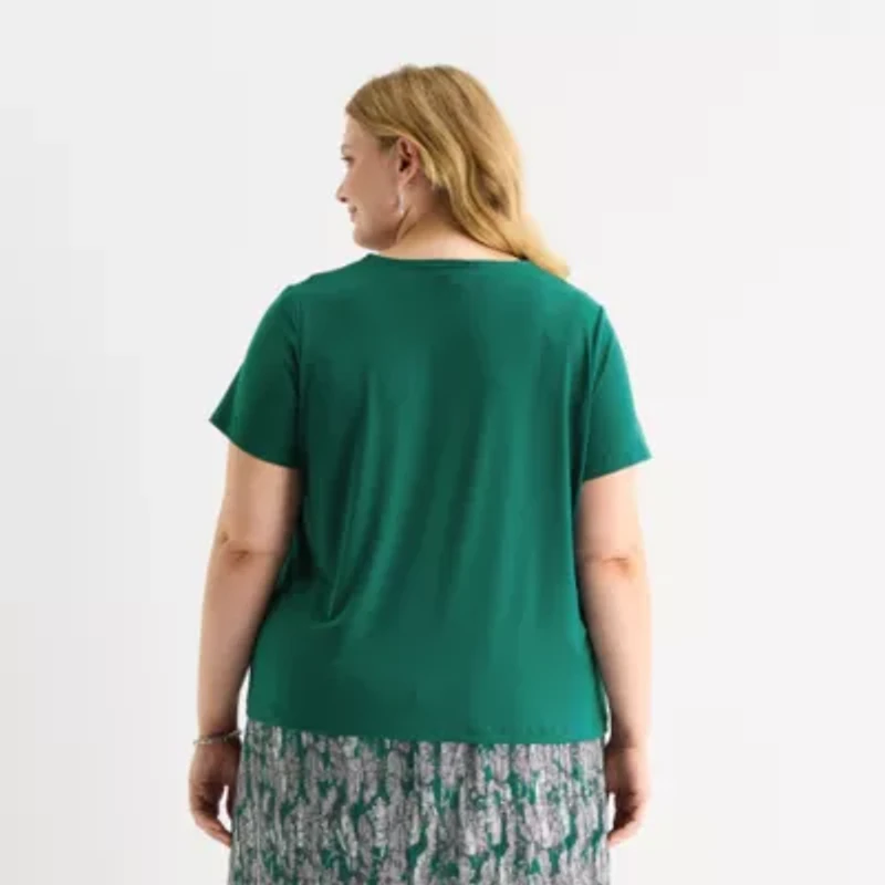 Liz Claiborne Womens Plus Keyhole Neck Short Sleeve Blouse