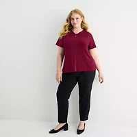 Liz Claiborne Womens Plus Keyhole Neck Short Sleeve Blouse