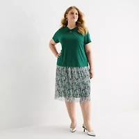 Liz Claiborne Womens Plus Keyhole Neck Short Sleeve Blouse