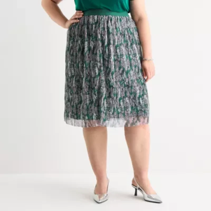 Liz Claiborne Womens Plus Mid Rise Midi A-Line Skirt