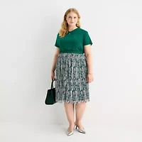 Liz Claiborne Womens Plus Mid Rise Midi A-Line Skirt