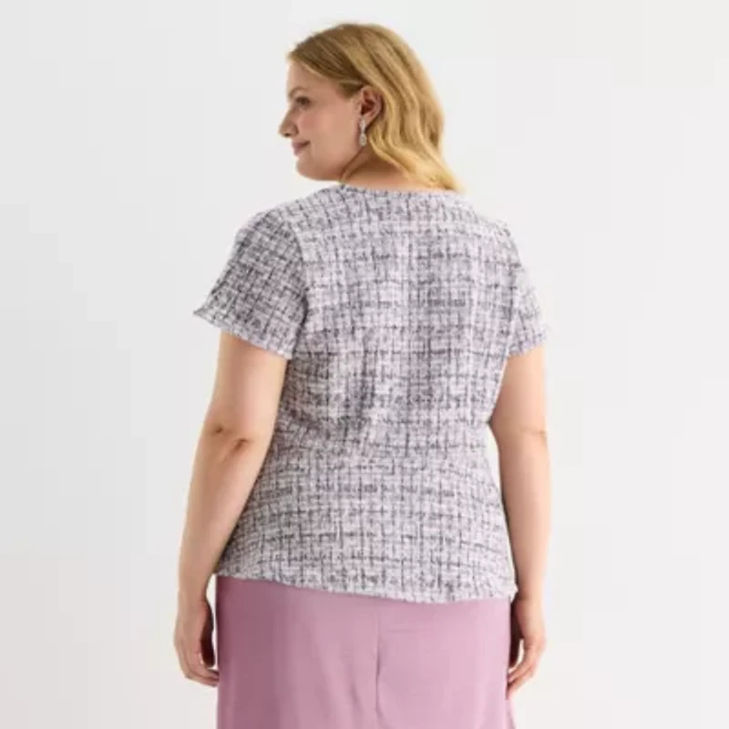 Liz Claiborne Womens Plus Crew Neck Short Sleeve Peplum Top