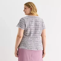 Liz Claiborne Womens Plus Crew Neck Short Sleeve Peplum Top