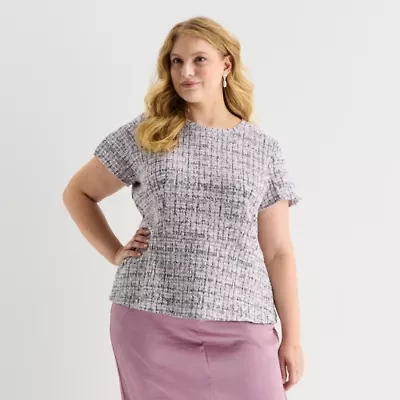 Liz Claiborne Womens Plus Crew Neck Short Sleeve Peplum Top
