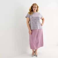 Liz Claiborne Womens Plus Crew Neck Short Sleeve Peplum Top