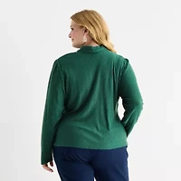 Liz Claiborne Womens Plus V Neck Long Sleeve Blouse