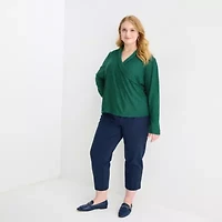 Liz Claiborne Womens Plus V Neck Long Sleeve Blouse