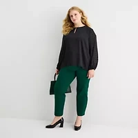 Liz Claiborne Shine Womens Plus Keyhole Neck Long Sleeve Blouse