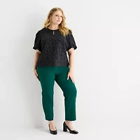 Liz Claiborne Womens Plus Keyhole Neck Elbow Sleeve Blouse