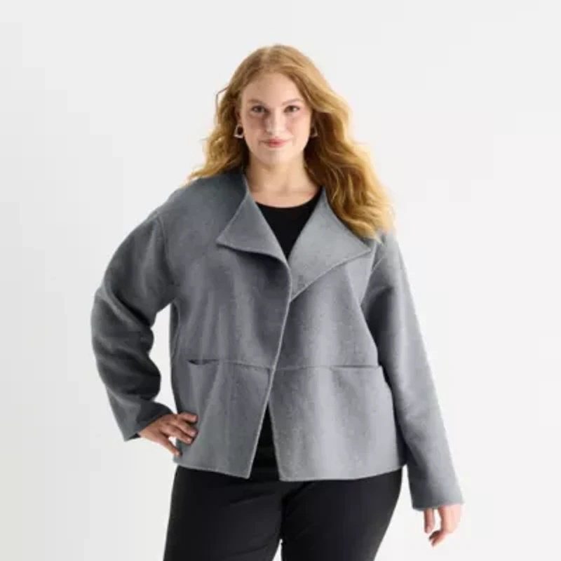 Liz Claiborne Womens Plus Midweight Cropped Jacket