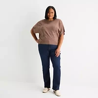 Liz Claiborne Plus Womens Crew Neck Elbow Sleeve Pullover Sweater