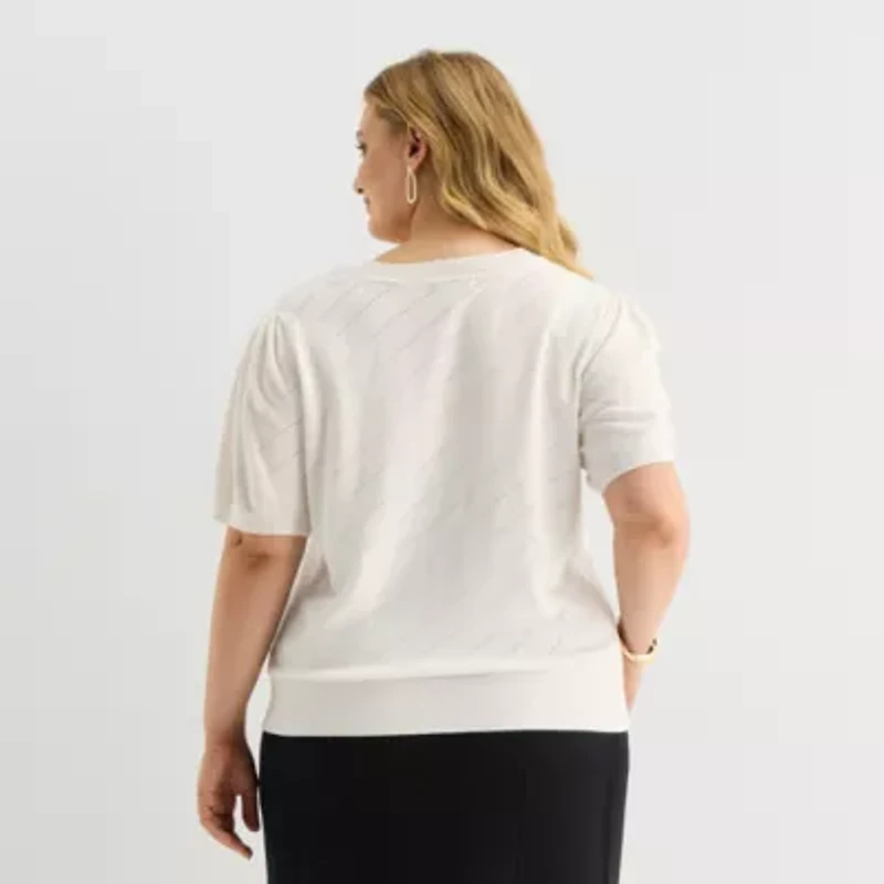 Liz Claiborne Plus Womens Short Sleeve Pullover Sweater