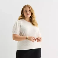 Liz Claiborne Plus Womens Short Sleeve Pullover Sweater