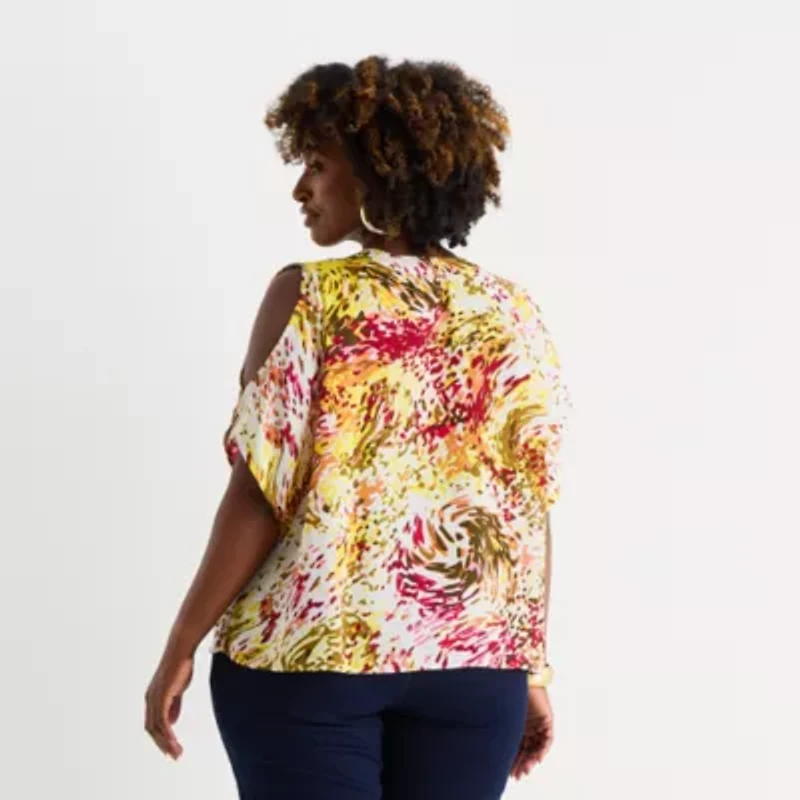 Bold Elements Womens Plus V Neck Short Sleeve Blouse