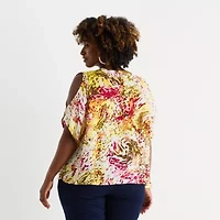 Bold Elements Womens Plus V Neck Short Sleeve Blouse