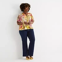 Bold Elements Womens Plus V Neck Short Sleeve Blouse