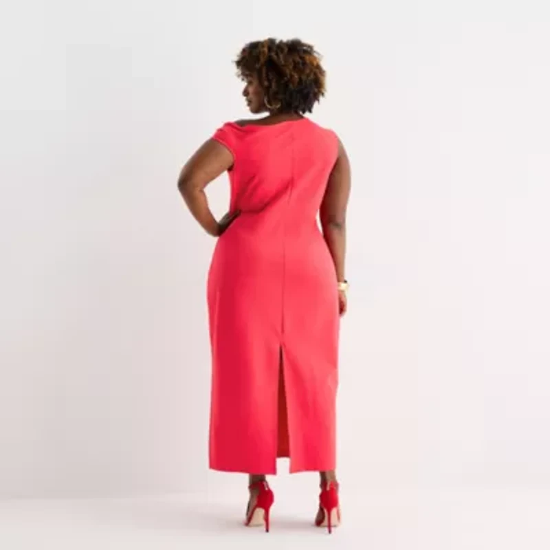 Bold Elements Womens Plus Short Sleeve Midi Bodycon Dress