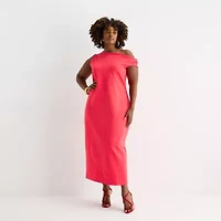 Bold Elements Womens Plus Short Sleeve Midi Bodycon Dress