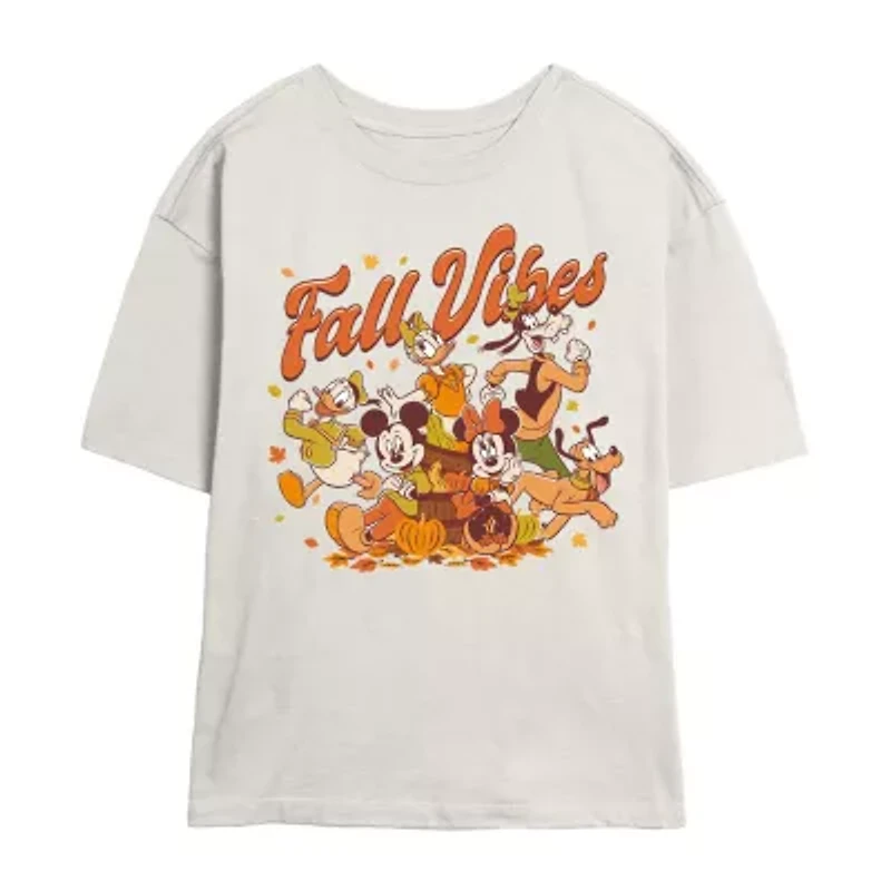 Womens Juniors Crew Neck Short Sleeve Classic Fit Mickey and Friends Graphic T-Shirt