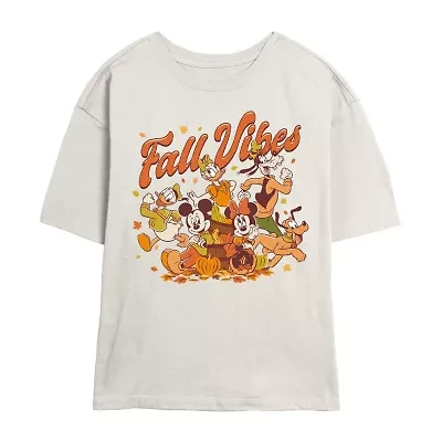 Womens Juniors Crew Neck Short Sleeve Classic Fit Mickey and Friends Graphic T-Shirt