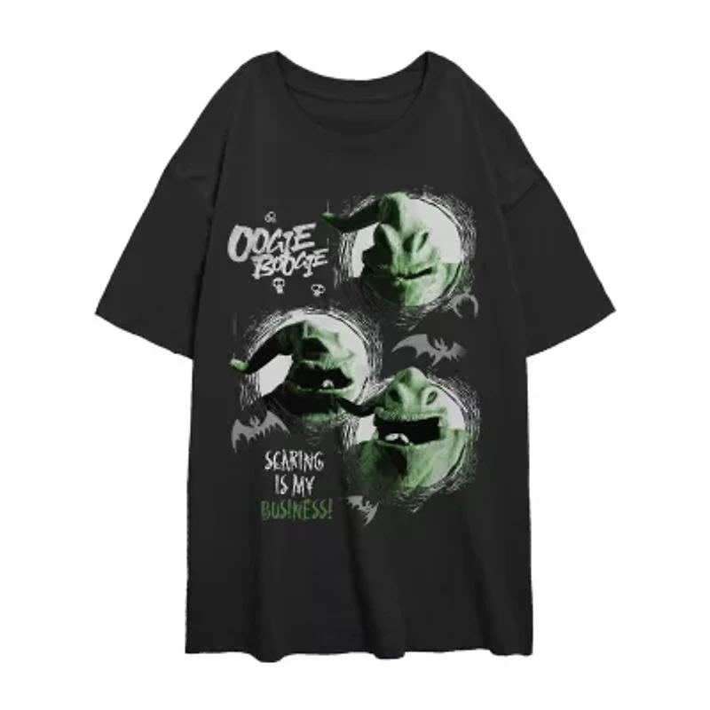 Oogie Boogie Womens Juniors Crew Neck Short Sleeve Oversized Nightmare Before Christmas Graphic T-Shirt