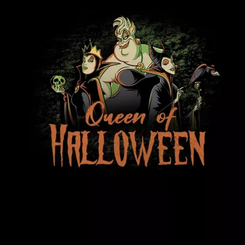 Disney Villians Queens Of Halloween Tee Womens Juniors Crew Neck Short Sleeve Classic Fit Graphic T-Shirt