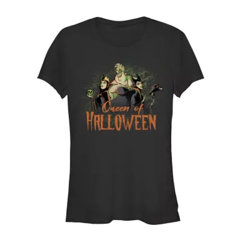 Disney Villians Queens Of Halloween Tee Womens Juniors Crew Neck Short Sleeve Classic Fit Graphic T-Shirt