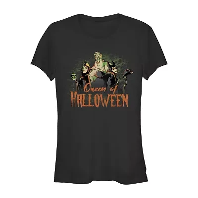 Disney Villians Queens Of Halloween Tee Womens Juniors Crew Neck Short Sleeve Classic Fit Graphic T-Shirt