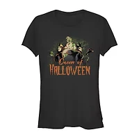 Disney Villians Queens Of Halloween Tee Womens Juniors Crew Neck Short Sleeve Classic Fit Graphic T-Shirt