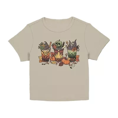 Disney Villians Fall Drinks Baby Tee Womens Juniors Crew Neck Short Sleeve Classic Fit Graphic T-Shirt