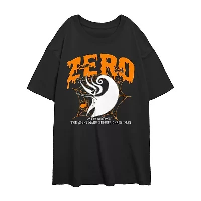 Zero Womens Juniors Crew Neck Short Sleeve Oversized Nightmare Before Christmas Graphic T-Shirt
