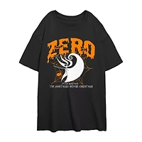 Zero Womens Juniors Crew Neck Short Sleeve Oversized Nightmare Before Christmas Graphic T-Shirt