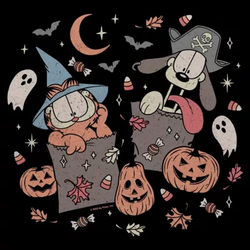 Garfield And Odie Halloween Womens Juniors Crew Neck Short Sleeve Classic Fit Graphic T-Shirt