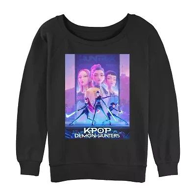 Kpop Demon Hunters Crew Womens Juniors Neck Long Sleeve Sweatshirt