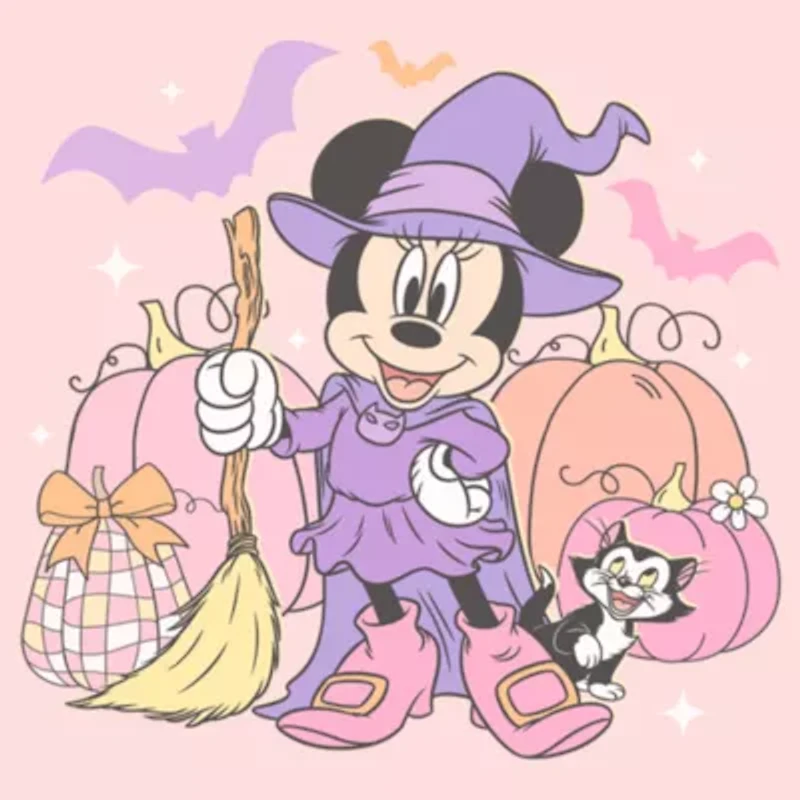 Disney Witch Womens Juniors Crew Neck Short Sleeve Classic Fit Minnie Mouse Graphic T-Shirt