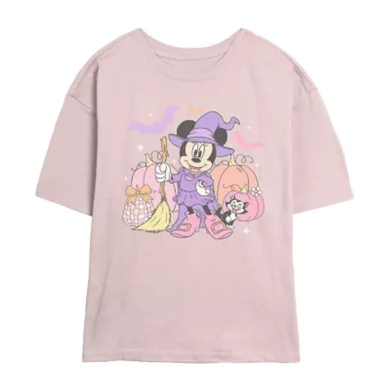 Disney Witch Womens Juniors Crew Neck Short Sleeve Classic Fit Minnie Mouse Graphic T-Shirt