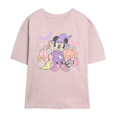 Disney Witch Womens Juniors Crew Neck Short Sleeve Classic Fit Minnie Mouse Graphic T-Shirt