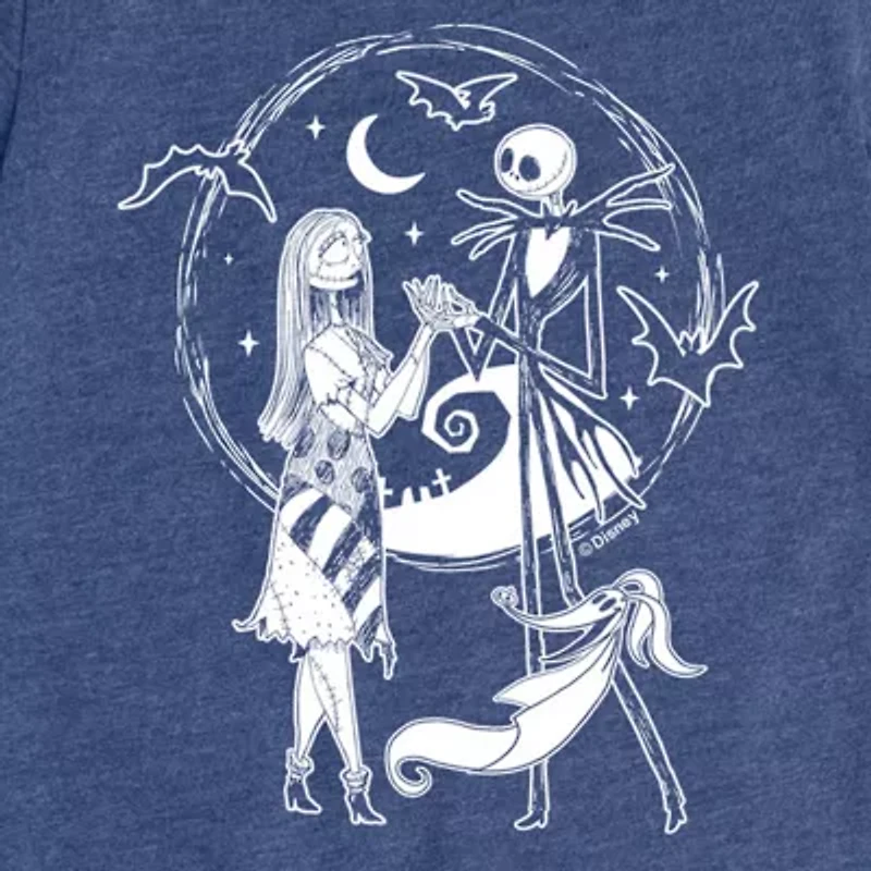 Disney Collection Girls Round Neck Short Sleeve Nightmare Before Christmas Graphic T-Shirt