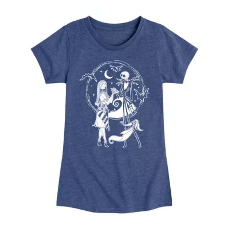 Disney Collection Girls Round Neck Short Sleeve Nightmare Before Christmas Graphic T-Shirt