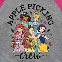 Disney Collection Girls Round Neck 3/4 Sleeve Princess Graphic T-Shirt