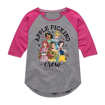 Disney Collection Girls Round Neck 3/4 Sleeve Princess Graphic T-Shirt