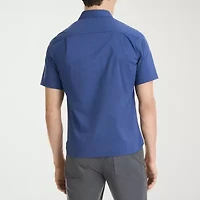 Van Heusen Stain Shield Mens Short Sleeve Slim Fit Stretch Fabric Button-Down Shirt