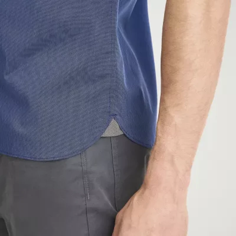 Van Heusen Stain Shield Mens Short Sleeve Slim Fit Stretch Fabric Button-Down Shirt