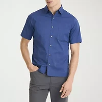 Van Heusen Stain Shield Mens Short Sleeve Slim Fit Stretch Fabric Button-Down Shirt