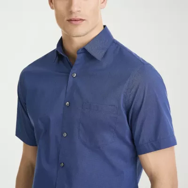 Van Heusen Stain Shield Mens Short Sleeve Slim Fit Stretch Fabric Button-Down Shirt