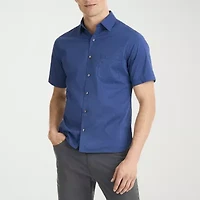 Van Heusen Stain Shield Mens Short Sleeve Slim Fit Stretch Fabric Button-Down Shirt