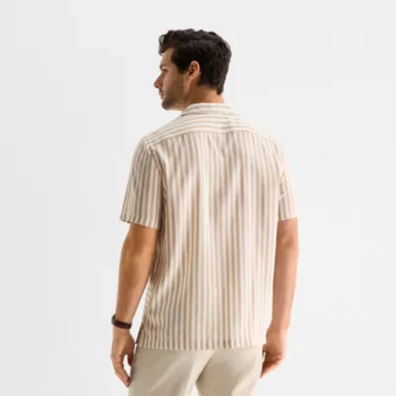 J. Ferrar Stripe Mens Short Sleeve Camp Shirt