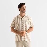 J. Ferrar Stripe Mens Short Sleeve Camp Shirt
